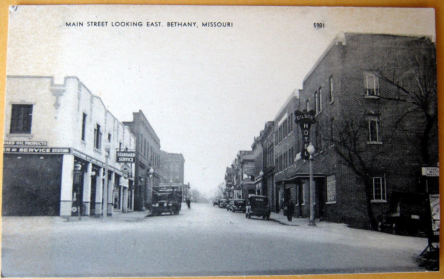 BETHANY Missouri 1920's MAIN STREET STANDARD OIL GAS STATION HOTEL GILSON eBay