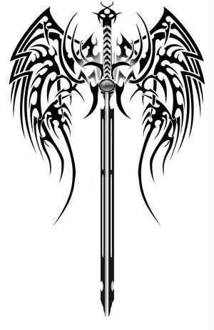tribal wings design. tribal wings and cross.