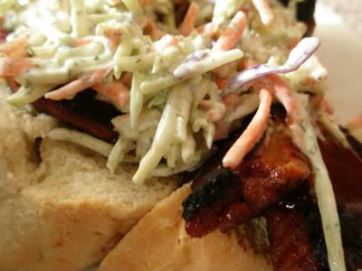 BBQ seitan coleslaw sandwich