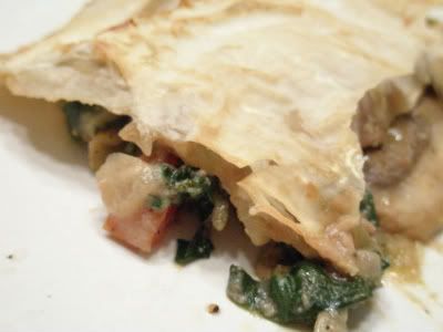 spinach and mushrooms in filo