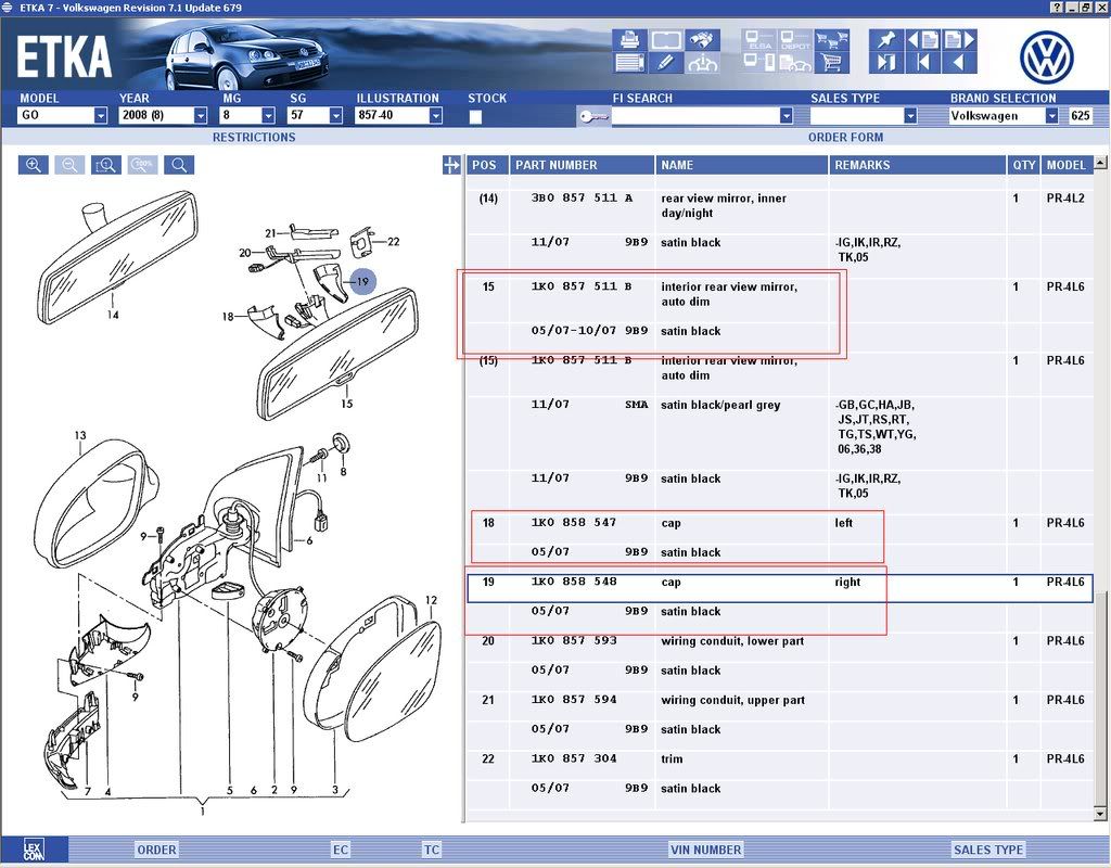 VW OEM Auto Dimming Rearview Mirror for GTI Pics & PN's