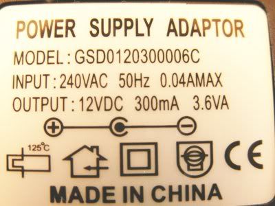 12 Volt Adapter. 12 VOLT 300 mA DC ADAPTOR