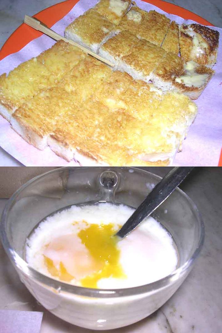 roti toast with half boiled eggs 