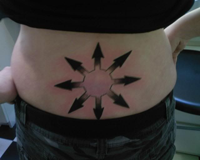 Tattoo #3 ; A chaosstar. The eight-arrow symbol of Chaos is used in chaos 