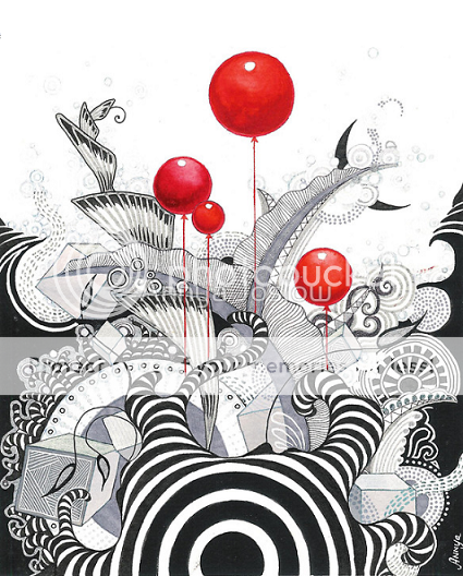 Strange Zebra Red Balloons Modern Illustration Print  