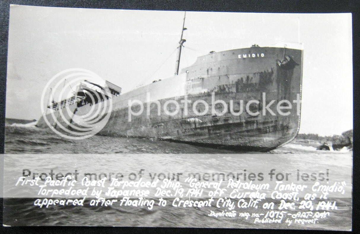 Crescent City CA~1941 Torpedoed Ship~EMIDIO ~A RAY RPPC  