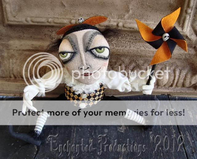 OOAK Pfatt Primitive Folk Art Halloween Beanie Pinwheel Doll Joyce Stahl Ehag