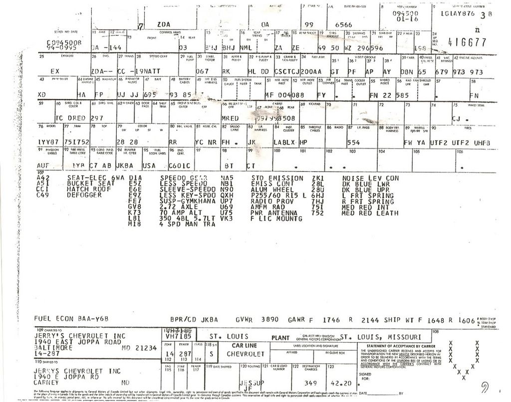 RPO Codes - CorvetteForum - Chevrolet Corvette Forum Discussion